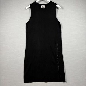 Lita Ciara Dress Womens Large Black Casual Buttons Ribbed Quite Luxury Chic